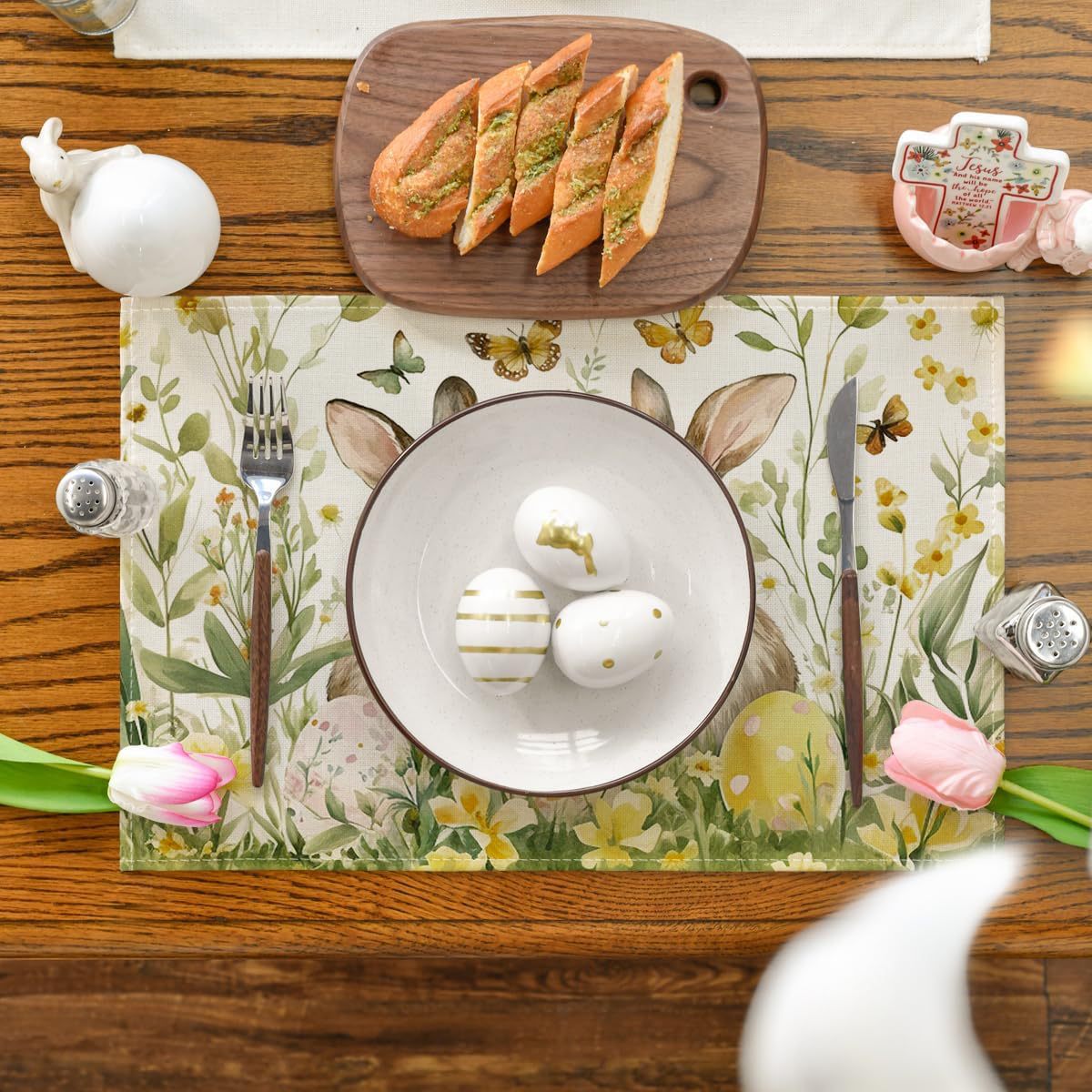 4-Pack Happy Easter Bunny & Egg Placemats - Festive Holiday Table Mats - Stain-Resistant Kitchen Decor for Spring Parties - Image 3
