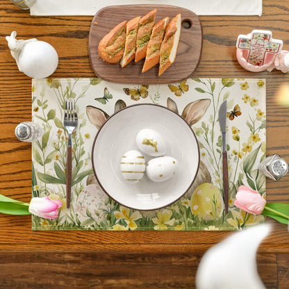4-Pack Happy Easter Bunny & Egg Placemats - Festive Holiday Table Mats - Stain-Resistant Kitchen Decor for Spring Parties - Image 3