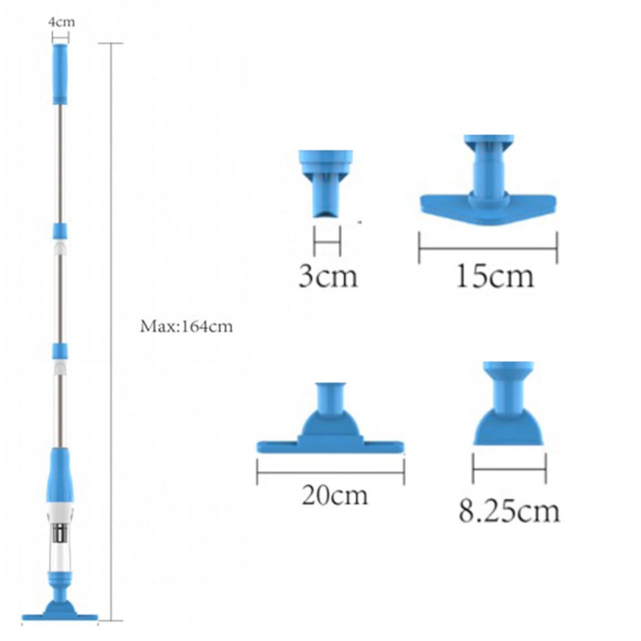 Blue and White Cordless Underwater Pool Vacuum with 3 Cleaning Heads & 164cm Extended Reach - Rechargeable Handheld Spa & Pond Cleaner  - Image 6