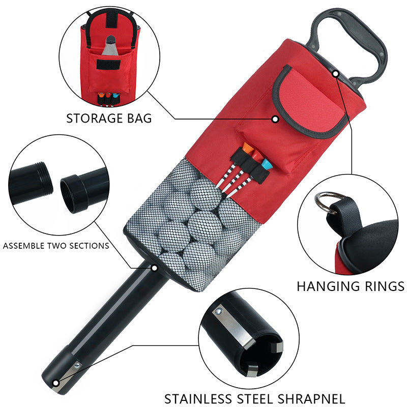 Black Lightweight Golf Retriever with Detachable No-Bend Shag Tube & Mesh Bag Holding Up to 70-Ball - Image 2
