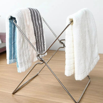 2-Pack Foldable Stainless Steel Trash Bag Holder (17 x 21 CM) - Multi-Functional Kitchen Countertop Organizer for Plastic Bag & Dishcloth - Image 3
