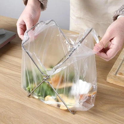 2-Pack Foldable Stainless Steel Trash Bag Holder (21 x 26 CM) - Multi-Functional Kitchen Countertop Organizer for Plastic Bag & Dishcloth - Image 2