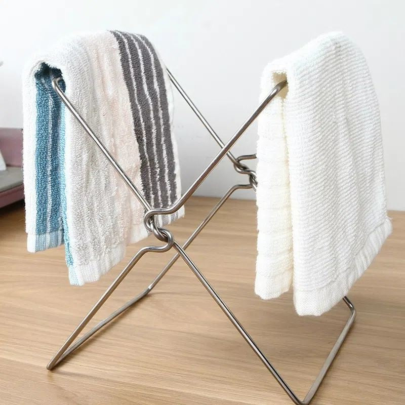 2-Pack Foldable Stainless Steel Trash Bag Holder (21 x 26 CM) - Multi-Functional Kitchen Countertop Organizer for Plastic Bag & Dishcloth - Image 3