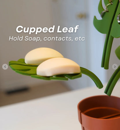 2 Set Mirror-Mount Half-Leaf Monstera Bathroom Organizer (Vase + 3 Leaves) - Decorative Home Vanity Set - Image 3