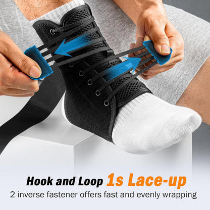 XS Size Black Triple-Layer Compression Ankle Brace With Adjustable Lace-Up - Breathable Sprain Prevention Sleeve - Image 2