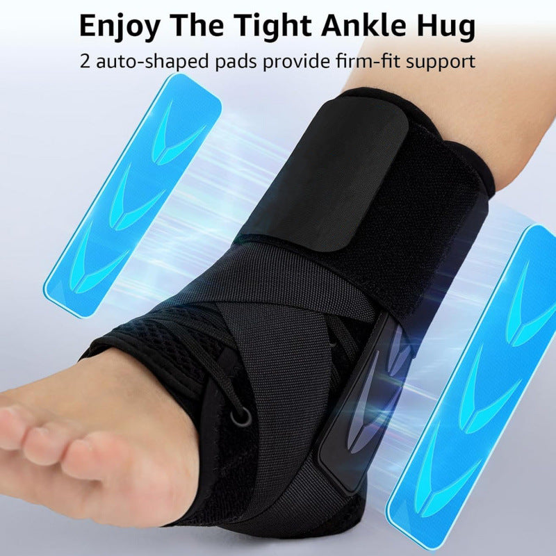 S Size Black Triple-Layer Compression Ankle Brace With Adjustable Lace-Up - Breathable Sprain Prevention Sleeve - Image 3