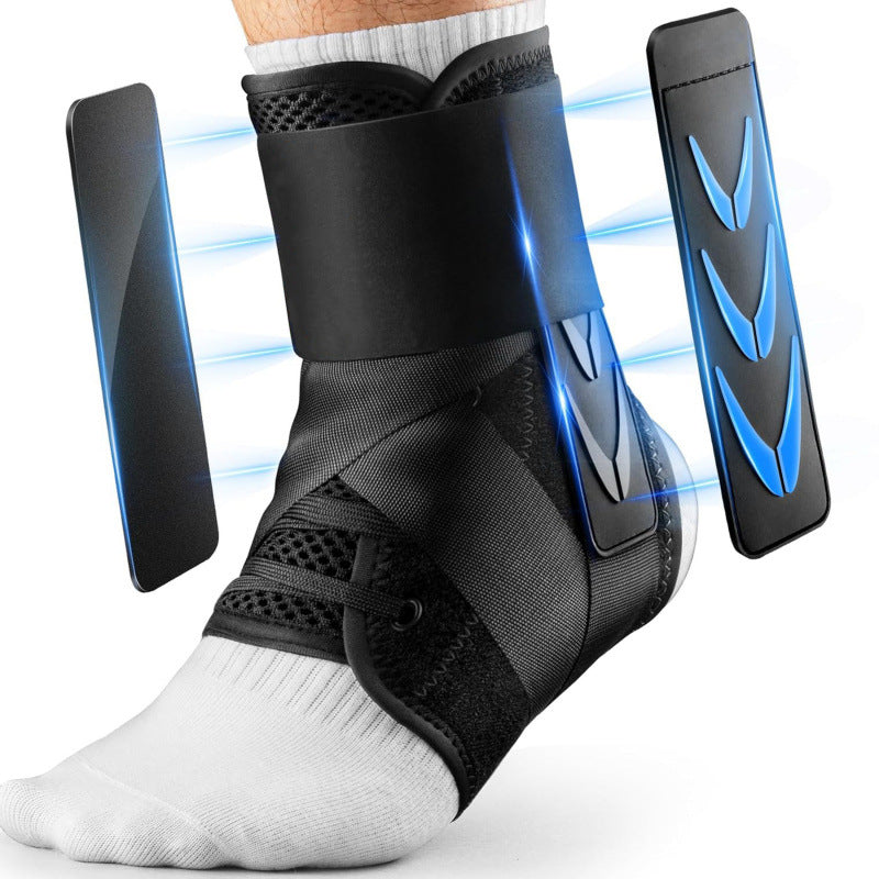 L Size Black Triple-Layer Compression Ankle Brace With Adjustable Lace-Up - Breathable Sprain Prevention Sleeve