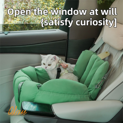Green 2-in-1 Fluffy Travel Cat Bed & Car Safety Seat - Enclosed Windproof Pet Carrier with Reversible Summer/Winter Cushion, Reinforced Handle and Escape-Proof Leash - Image 5