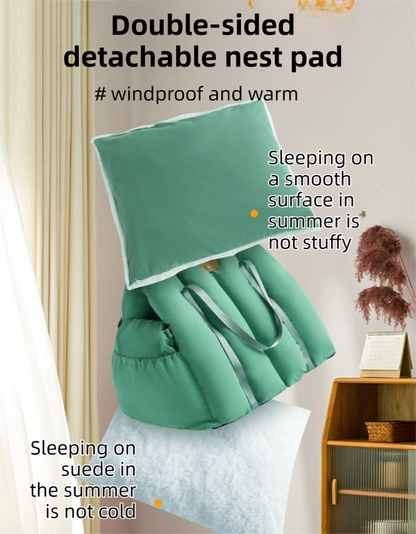 Green 2-in-1 Fluffy Travel Cat Bed & Car Safety Seat - Enclosed Windproof Pet Carrier with Reversible Summer/Winter Cushion, Reinforced Handle and Escape-Proof Leash - Image 6