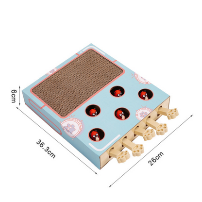 3-in-1 Whack-A-Mole Cat Toy & Scratching Lounge - Spring Swivel Toy, Interactive Puzzle Box and Multi-Functional Cat Scratcher
