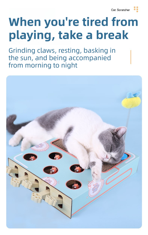 3-in-1 Whack-A-Mole Cat Toy & Scratching Lounge - Spring Swivel Toy, Interactive Puzzle Box and Multi-Functional Cat Scratcher - Image 5