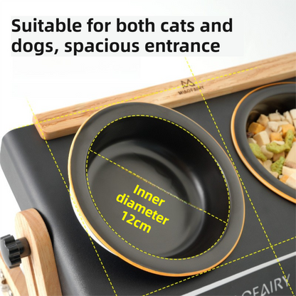 Black Elevated Adjustable (9-14CM) Double Ceramic Bowls Pet Diner - Ergonomic 270° Tilt Controlled Tip-Proof Stable Iron Base - Image 2