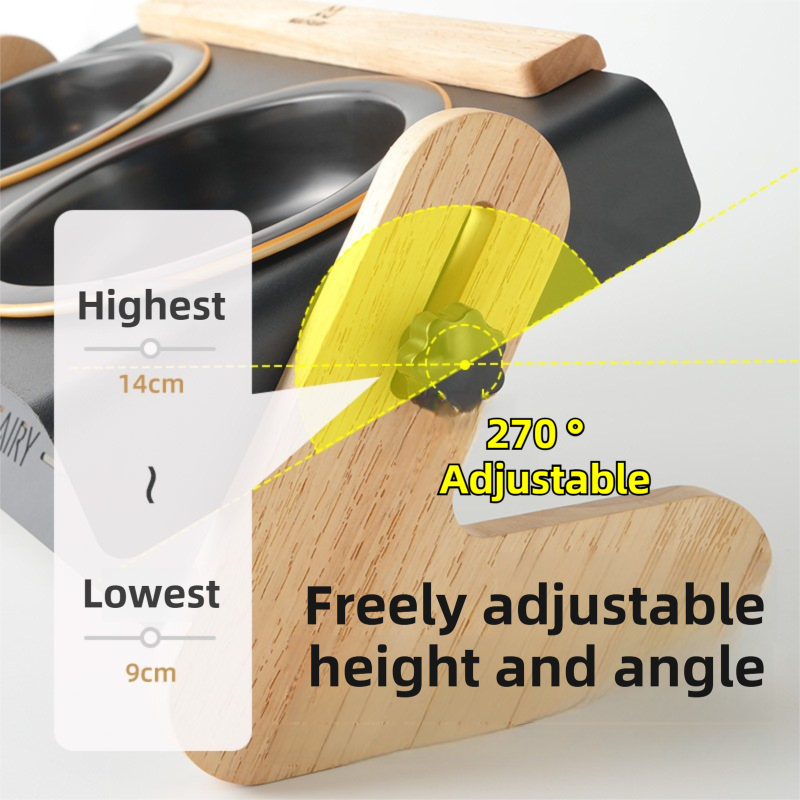Black Elevated Adjustable (9-14CM) Double Ceramic Bowls Pet Diner - Ergonomic 270° Tilt Controlled Tip-Proof Stable Iron Base - Image 3