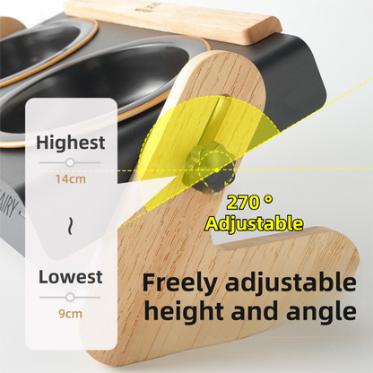 White Elevated Adjustable (9-14CM) Double Ceramic Bowls Pet Diner - Ergonomic 270° Tilt Controlled Tip-Proof Stable Iron Base - Image 3