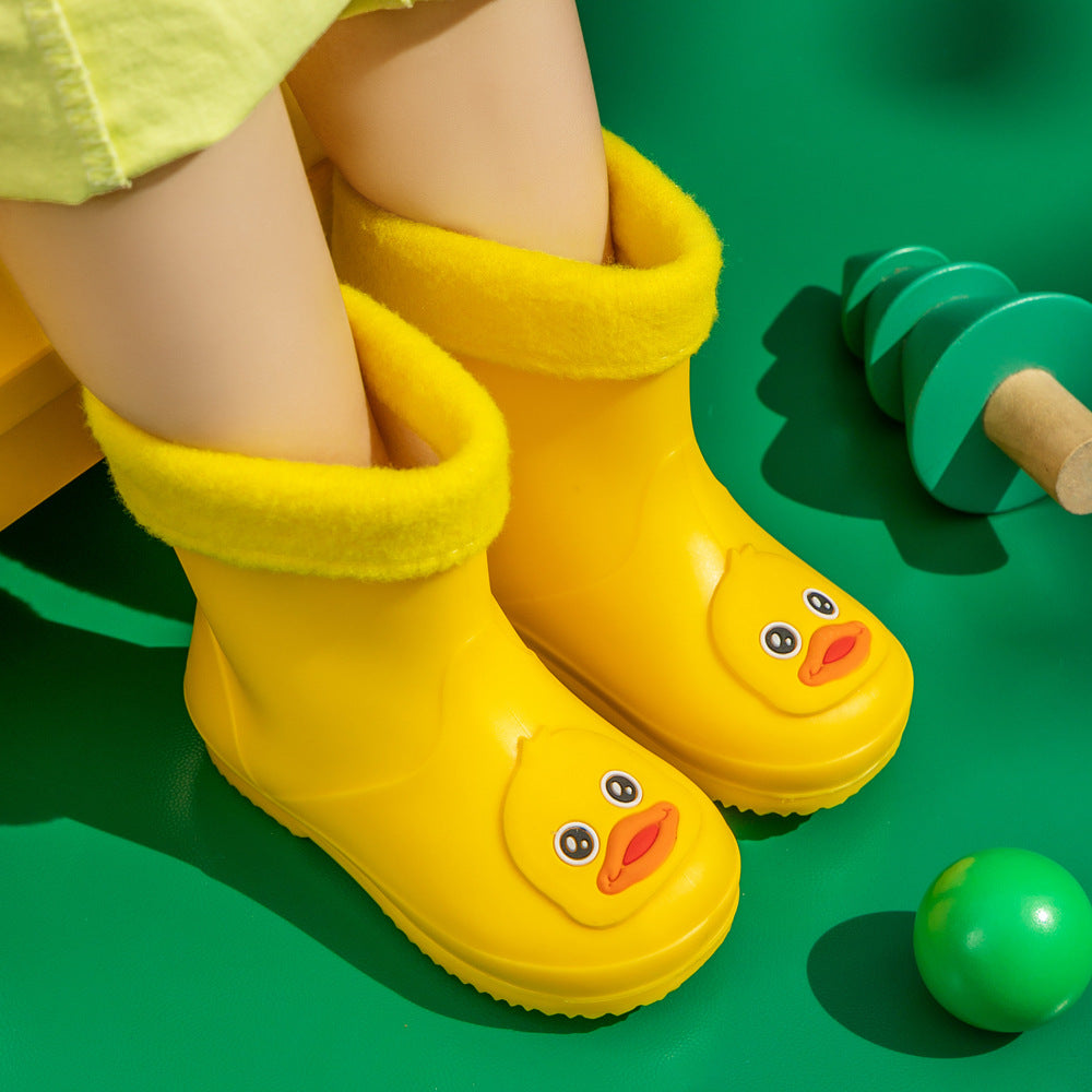 Kids Cartoon Rain Gear Set - Eco-Friendly Odorless Yellow Duck Raincoat & Matching 14cm Duck Rain Boots with Detachable Warm Cotton Liner - Image 3
