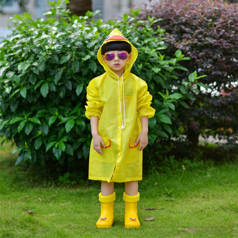 Kids Cartoon Rain Gear Set - Eco-Friendly Odorless Yellow Duck Raincoat & Matching 15cm Duck Rain Boots with Detachable Warm Cotton Liner - Image 2