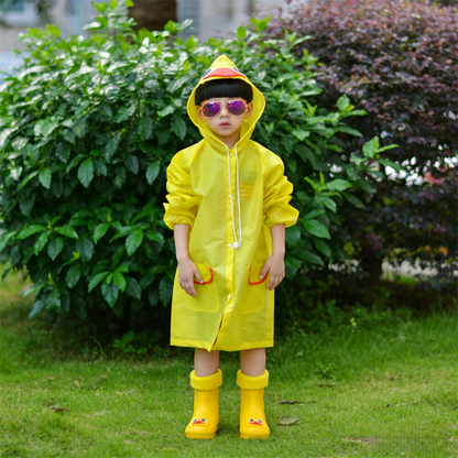 Kids Cartoon Rain Gear Set - Eco-Friendly Odorless Yellow Duck Raincoat & Matching 18cm Duck Rain Boots with Detachable Warm Cotton Liner - Image 2