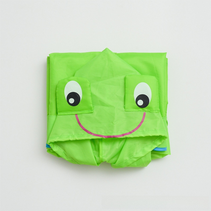Green Frog Kids Cartoon Animal Raincoat - Waterproof Hooded Rain Poncho for Toddlers & Students (90-130CM Height)