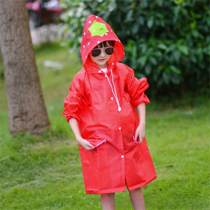 Red Strawberry Kids Cartoon Animal Raincoat - Waterproof Hooded Rain Poncho for Toddlers & Students (90-130CM Height) - Image 2