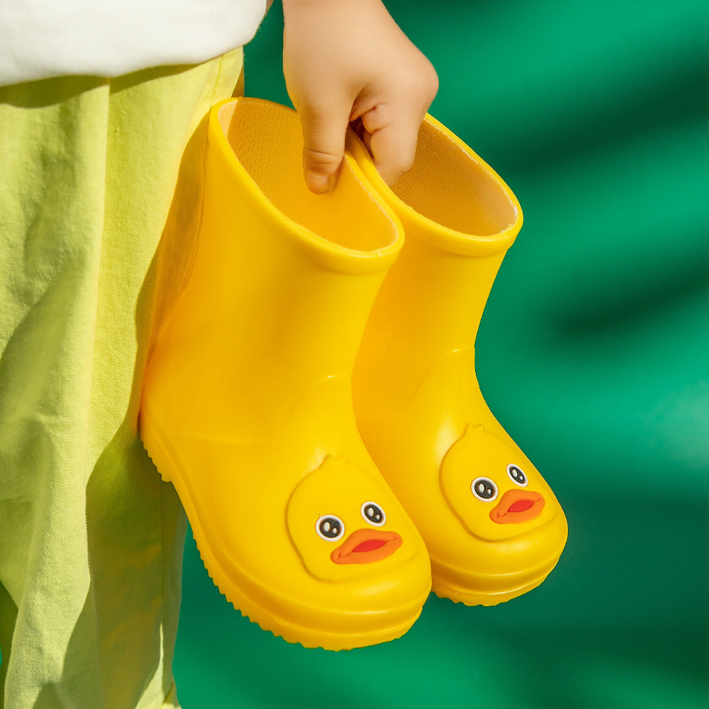 Cute Yellow Duck Kids Rain Boots with Removable Warm Cotton Liner - Waterproof Anti-Slip Toddler Wellies for Foot Length 13CM - Image 2