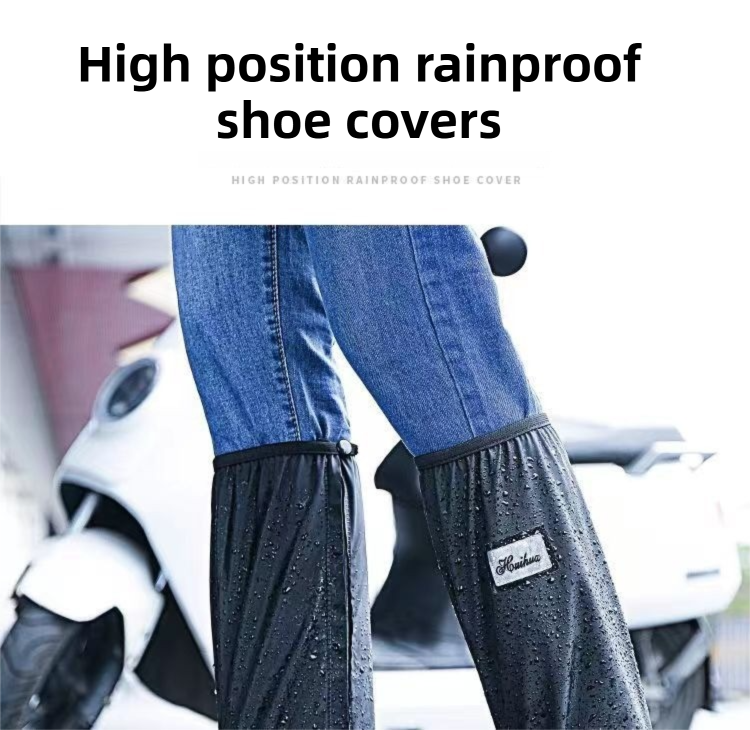 A Pair 40CM High-Tube Double-Layer Waterproof Rain Boot Covers - Durable Anti-Slip Reflective Motorcycle Over-Shoes (M Size) - Image 2