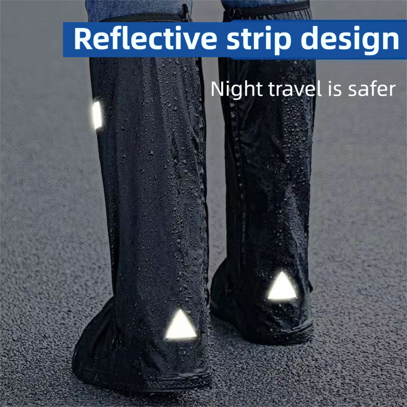 A Pair 40CM High-Tube Double-Layer Waterproof Rain Boot Covers - Durable Anti-Slip Reflective Motorcycle Over-Shoes (M Size) - Image 6