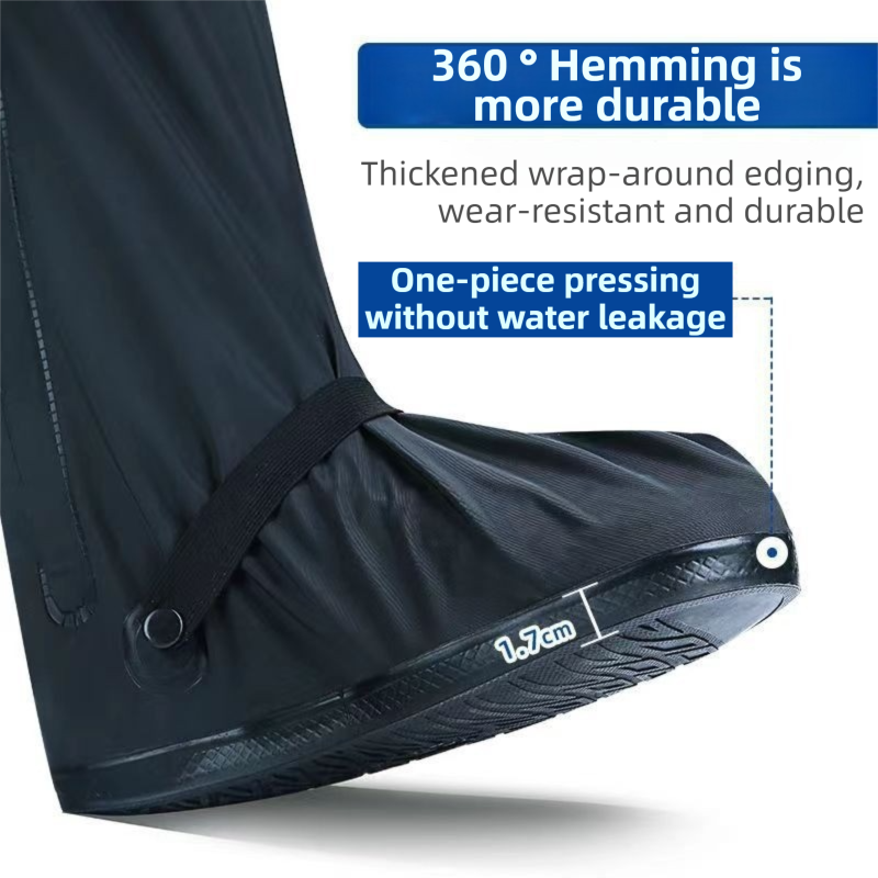 A Pair 40CM High-Tube Double-Layer Waterproof Rain Boot Covers - Durable Anti-Slip Reflective Motorcycle Over-Shoes (L Size) - Image 4