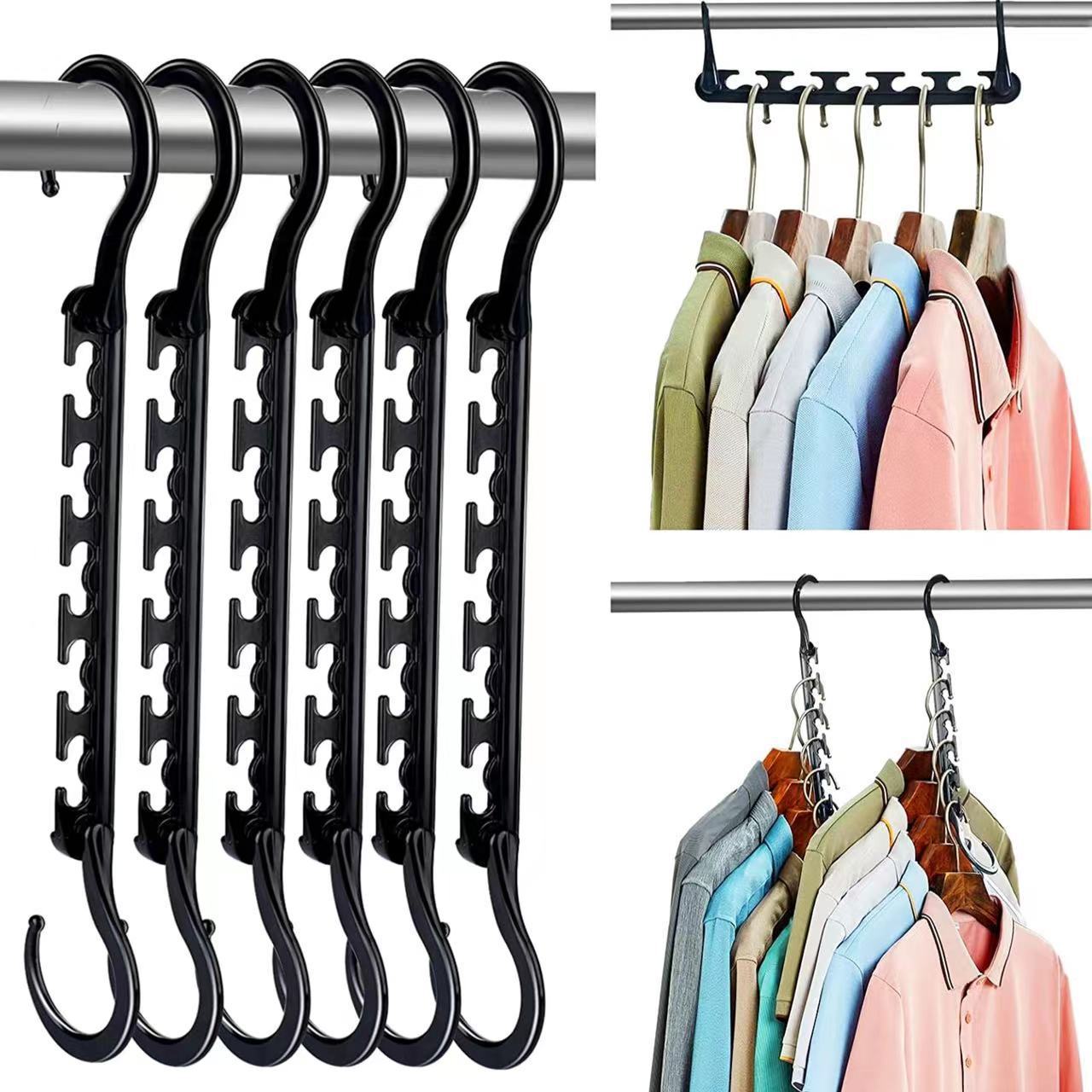Ultimate Closet Space-Saver Set: 9-Tier Sliver Stainless Steel Retractable Pants Rack & 10-Pack Multi-Port Magic Hangers - Image 2