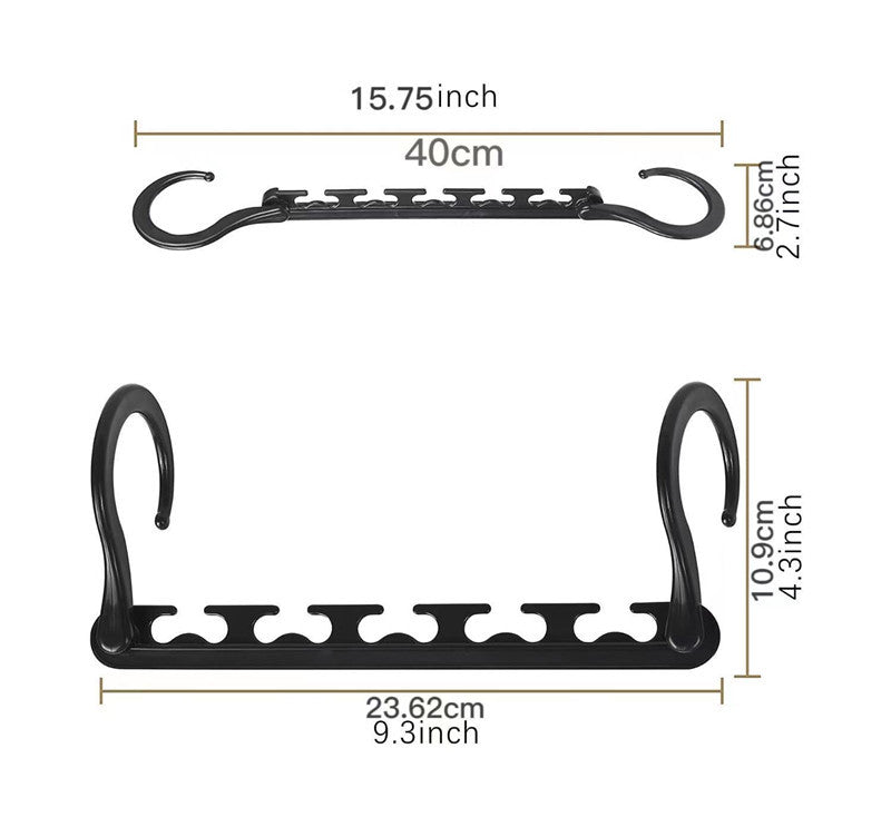Ultimate Closet Space-Saver Set: 9-Tier Black Stainless Steel Retractable Pants Rack & 10-Pack Multi-Port Magic Hangers - Image 3