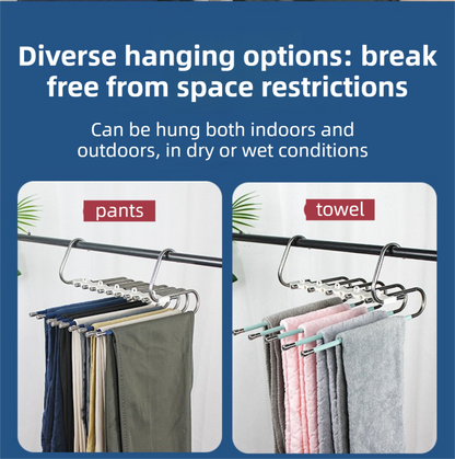 9-Layers Black Stainless Steel Pants Rack with Horizontal / Vertical Modes and Expandable Pull-Out Rods - High-Load Folding Magic Hanger - Image 4