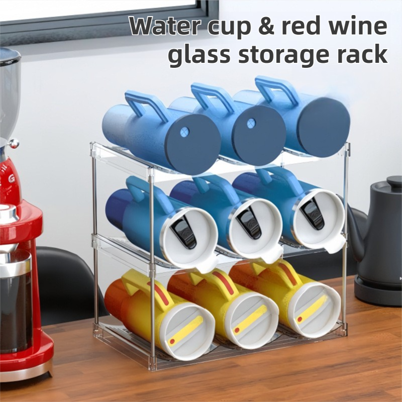 2-Tier Stackable Transparent Cup & Wine Organizer - Detachable Tumbler & Bottle Desktop Rack - Image 2