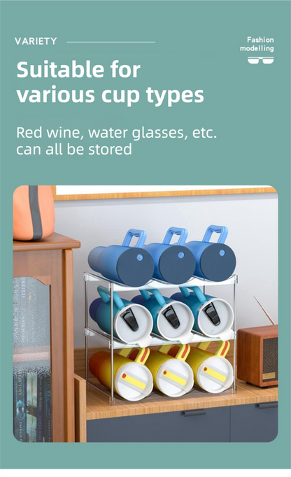 3-Tier Stackable Transparent Cup & Wine Organizer - Detachable Tumbler & Bottle Desktop Rack - Image 4