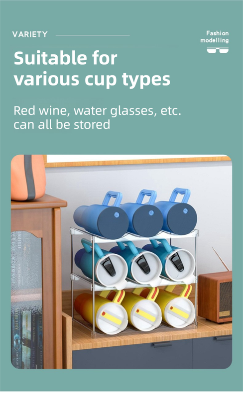 4-Tier Stackable Transparent Cup & Wine Organizer - Detachable Tumbler & Bottle Desktop Rack - Image 4