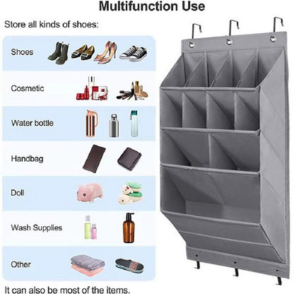 12-Pockets Grey Collapsible Over-the-Door Hanging Storage Bag - Space-Saving Shoes & Sundries Wall Holder with Hooks - Image 2