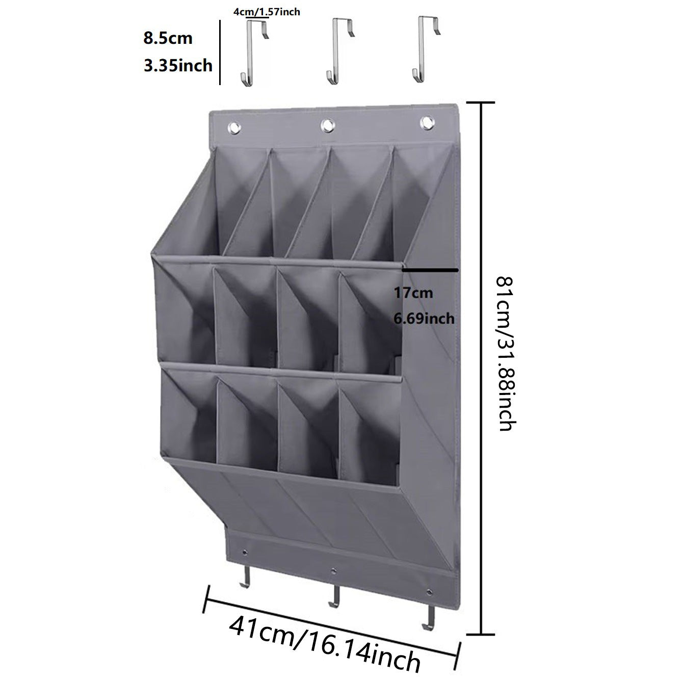 12-Pockets Grey Collapsible Over-the-Door Hanging Storage Bag - Space-Saving Shoes & Sundries Wall Holder with Hooks - Image 3