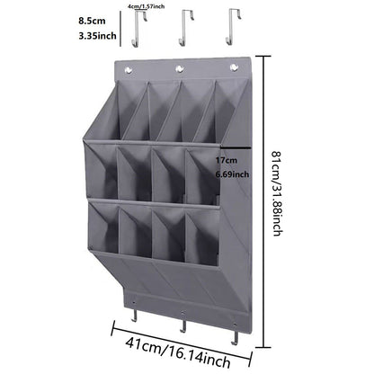 12-Pockets Grey Collapsible Over-the-Door Hanging Storage Bag - Space-Saving Shoes & Sundries Wall Holder with Hooks - Image 3