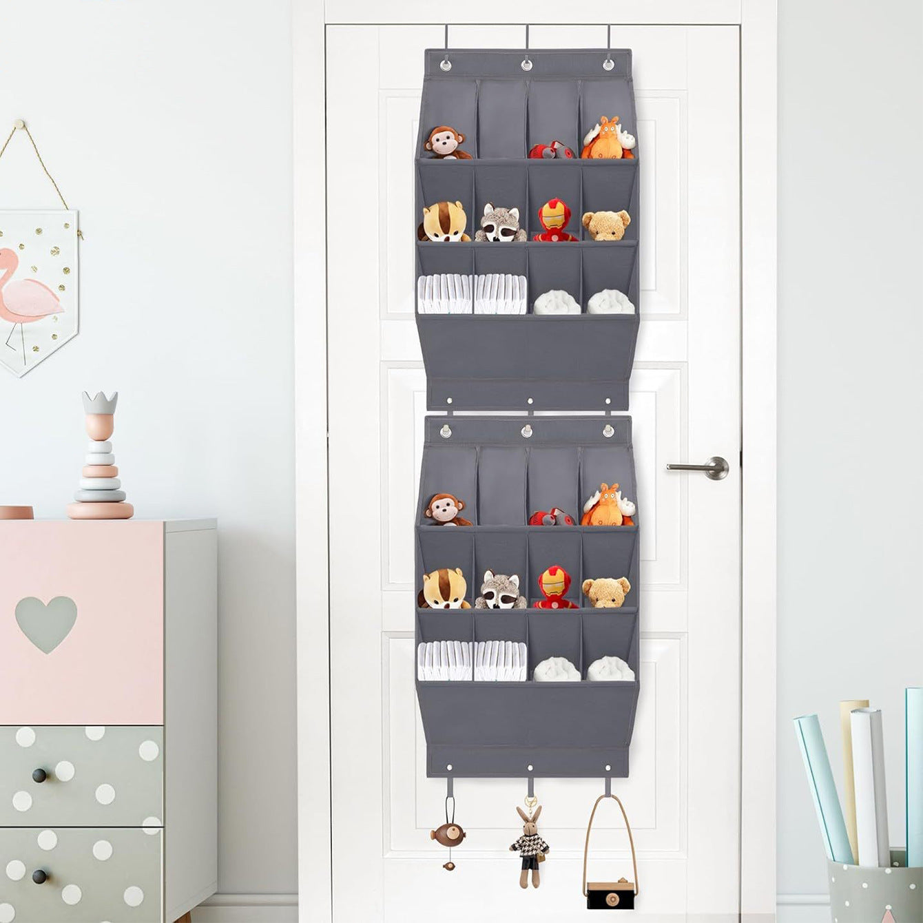 12-Pockets Grey Collapsible Over-the-Door Hanging Storage Bag - Space-Saving Shoes & Sundries Wall Holder with Hooks - Image 5