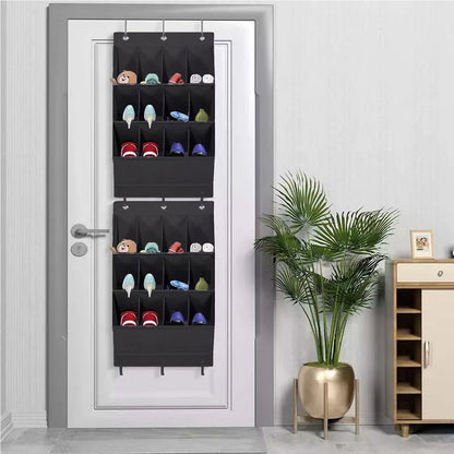 12-Pockets Black Collapsible Over-the-Door Hanging Storage Bag - Space-Saving Shoes & Sundries Wall Holder with Hooks - Image 5