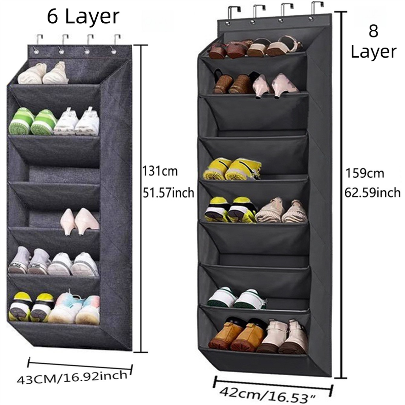 6-Tier Black Collapsible Over-the-Door Hanging Storage Bag - Space-Saving Shoes & Sundries Wall Holder with Hooks - Image 2