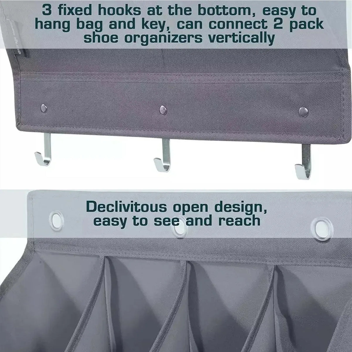 8-Tier Grey Collapsible Over-the-Door Hanging Storage Bag - Space-Saving Shoes & Sundries Wall Holder with Hooks - Image 4