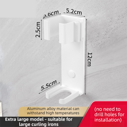 Large White Wall-Mounted Aluminum Curling Iron Holder with Tidy Cord - Heat-Resistant Hair Straightener Storage Rack for Diameter ≥ 36mm