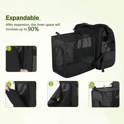 Black Large Expandable Cat Travel Backpack - Breathable & Collapsible Pet Carrier 62x34x43CM - Image 2