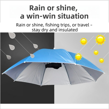 Pink Foldable Sun & Rain Umbrella Hat (Diameter 69CM) - 99% UV Potective and Wind/Rainproof Fishing Umbrella with Elastic Headband - Image 2