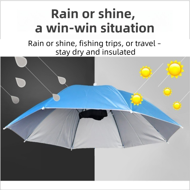 Haze Blue Foldable Sun & Rain Umbrella Hat (Diameter 69CM) - 99% UV Potective and Wind/Rainproof Fishing Umbrella with Elastic Headband - Image 2