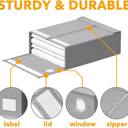 2-Pack Beige Foldable Bed Sheet Set Organizer with Clear Window, Zipper & Flip Lid - Home Wardrobe Bin for Blankets and Clothes (38x32.5x12.5CM) - Image 3