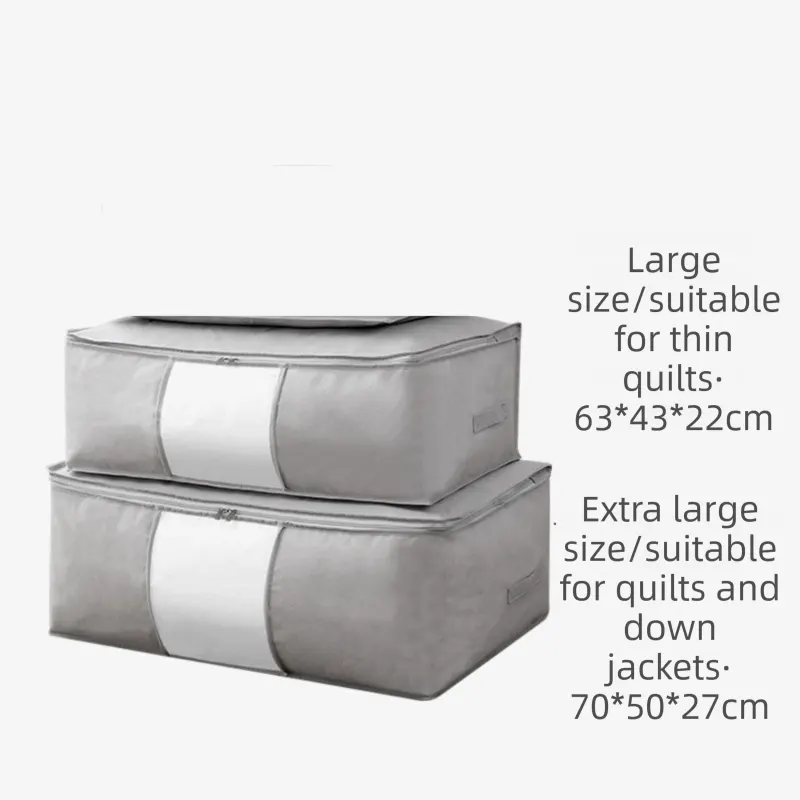 2-Pack Grey Extra Large Quilt & Clothes Storage Bag (63X43X22CM) - Breathable Wardrobe Organizer with Clear Window & Double Zippers - Image 2