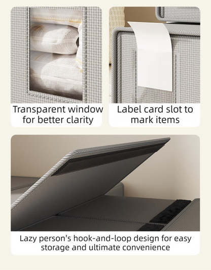 2-Pack Grey Foldable Bedding Storage Box with Zipper & PU Leather Handle - Wardrobe Drawer Closet Organizer for Duvet Covers & Clothing (38x32x12CM) - Image 5