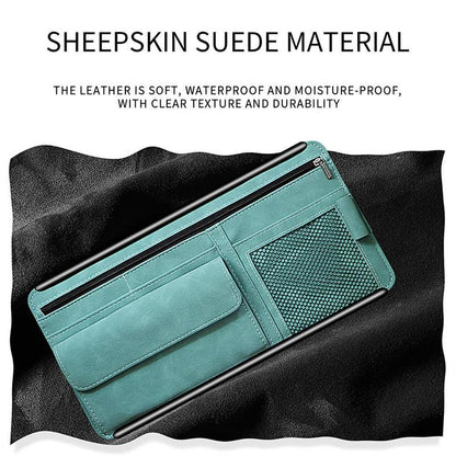Grey Faux Suede Car Sun Visor Organizer with Spring Strap - Multi-Functional Eyewear Case & Card Holder - Image 2