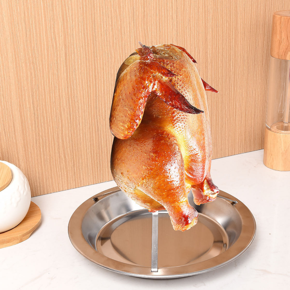 2-Pack Portable Vertical Chicken Roaster with Oil-Filtering Pan - 430 Stainless Steel Detachable Beer Can Chicken Rack - Image 2