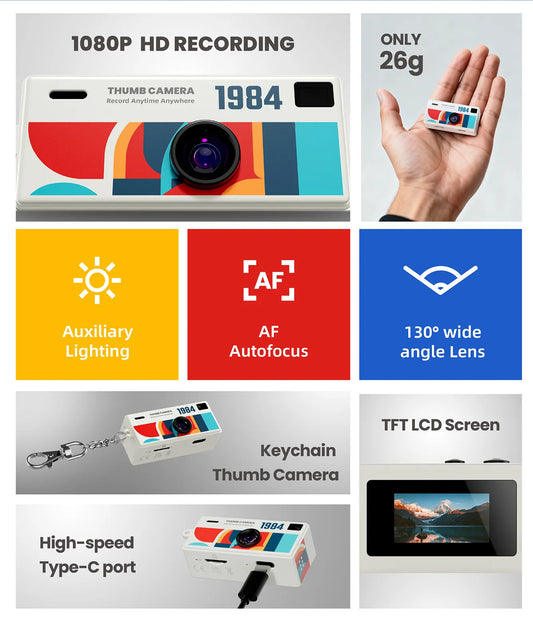 G6 Yellow Ultra-Mini Thumb Camera with 32GB Card, Card Reader & Adapter - HD Instant Pocket-Sized Action Cam for Students & Kids - Image 2